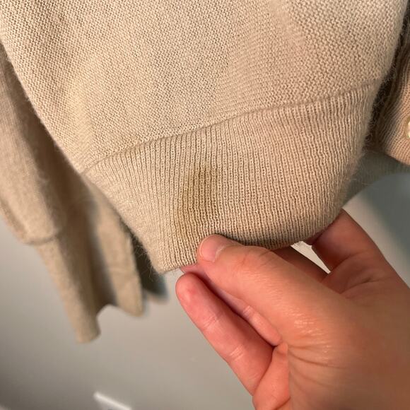 1960s THANE Tan Beige Minimalist Neutral Orlon Acrylic Grandpa Cobain Cardigan N - Picture 4 of 7